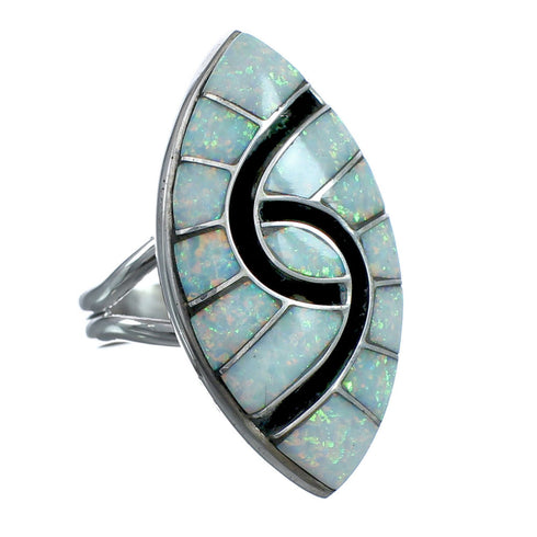 Navajo Genuine Sterling Silver And Opal Inlay Ring Size 8 JX122704